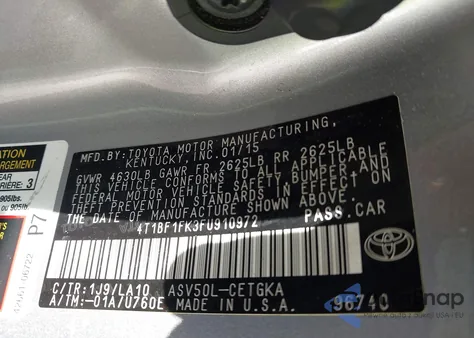 2015 Toyota Camry Xle из США, поврежденный, VIN 4T1BF1FK3FU910972